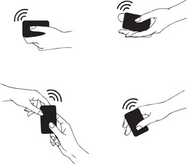Minimalist Designs of Hand Holding Contactless Payment Cards Art & Illustration