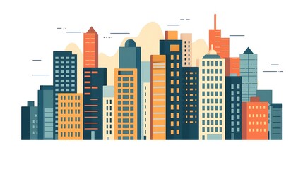 Flat Design Cityscape with Skyscrapers Illustration