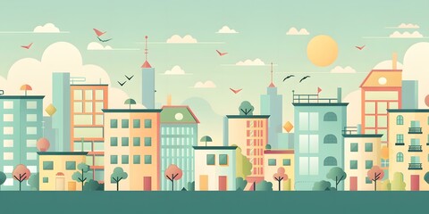 Fototapeta premium Flat Illustration of Colorful Cityscape