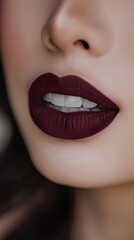 Fototapeta premium A woman with a red lip is smiling