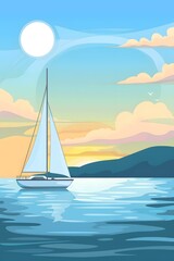 Fototapeta premium Sailboat on the Sea at Sunset