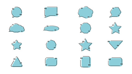Quote box frame, big set. Quote text in speech bubble. Quote box icon.