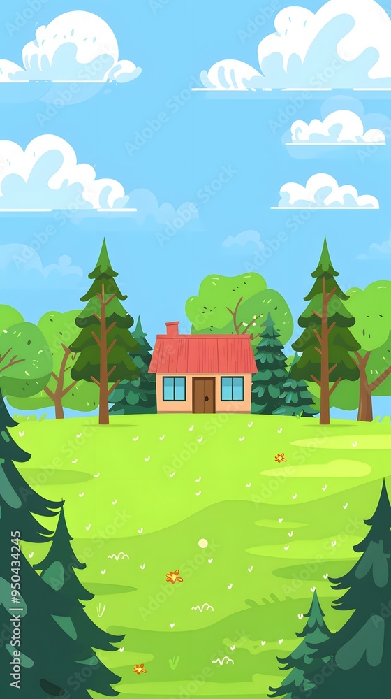 Canvas Prints Cartoon Illustration of a House in the Woods