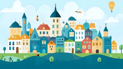 Colorful Town with Houses and Sky