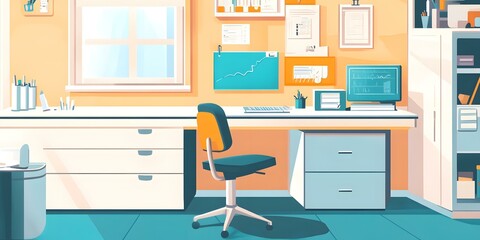 Modern Office Desk with Computer and Chair