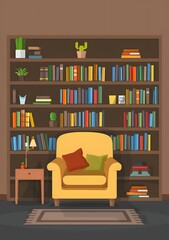 Cozy Reading Nook With Bookshelf And Armchair