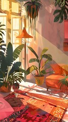 Sunlit Room With Plants and a Rug