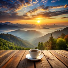 Morning Coffee Overlooking Majestic Sunrise in Mountain Valley