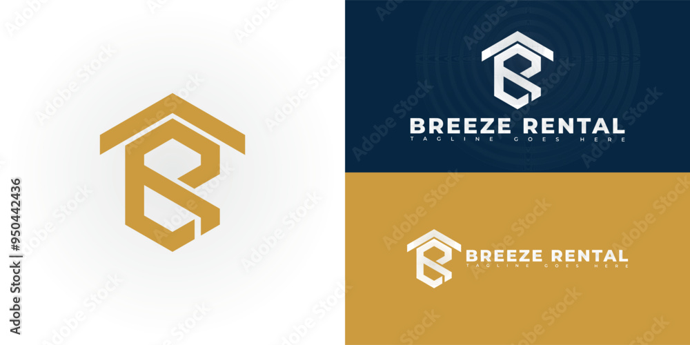 Aufkleber modern hexagon vector initial letter br or rb in gold color isolated on multiple background colors. 