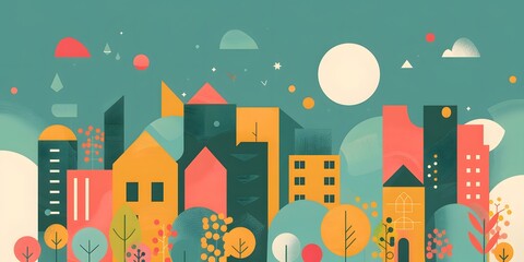 Abstract Cityscape Illustration with Geometric Shapes