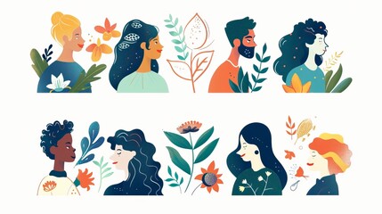Naklejka premium Mental health illustration set