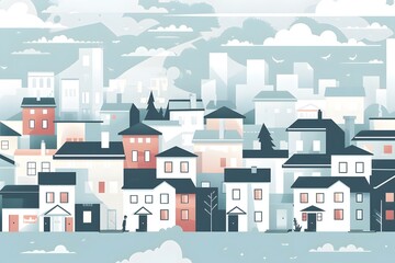 Simple Illustration of a Cityscape with One Person Walking