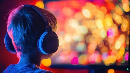 A gamer immersed in action at a nighttime esports event, focused on competitive gameplay 