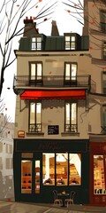 Autumn Day in Paris with Cafe and Bakery