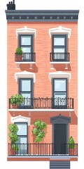 Obraz premium Red Brick Building with Balconies and Plants