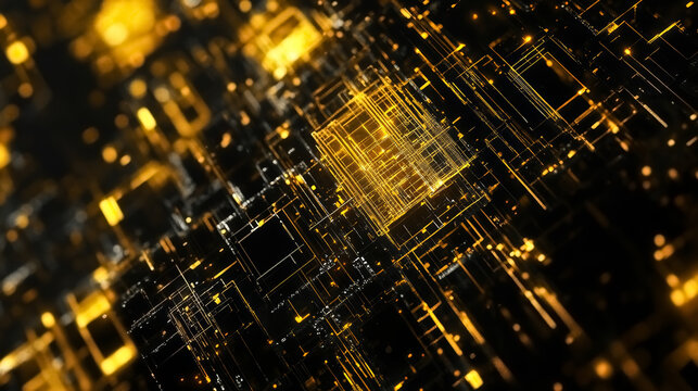 Black and golden with glowing lines cryptocurrency theme abstract background