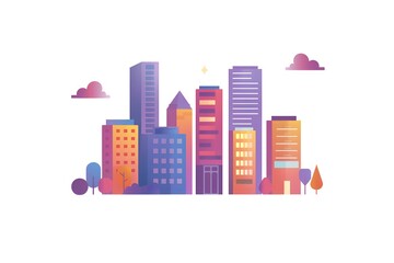 Flat Design Colorful Cityscape Illustration