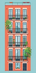 Obraz premium Orange Building with Balconies and Plants