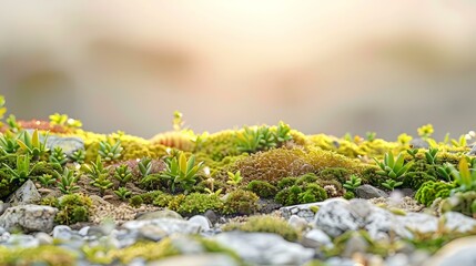 Close Up of Green Moss and Small Plants in a Garden