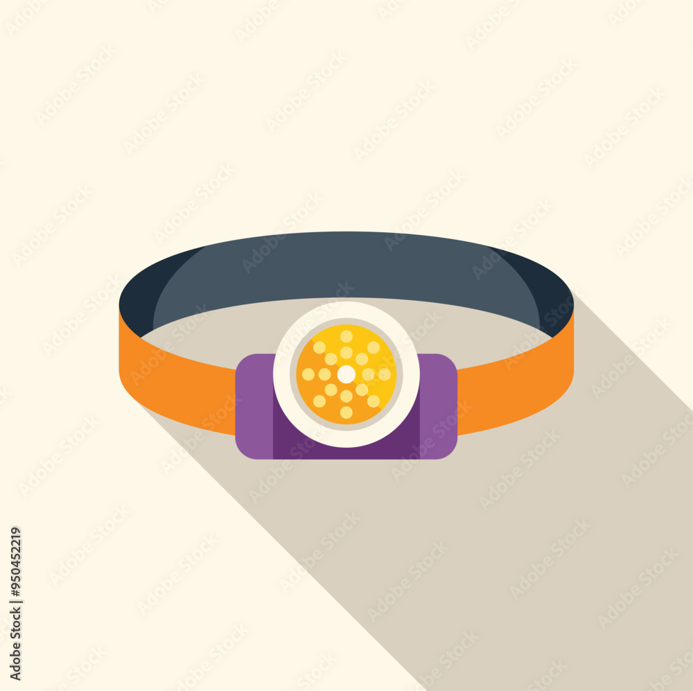Poster headlamp with elastic strap icon in flat style with long shadow