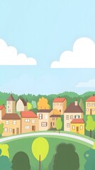 Naklejka premium Cartoon Illustration of a Village in the Countryside
