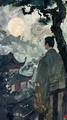 Fototapeta premium Rainy Night in a Traditional Japanese Garden