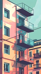 Obraz premium Colorful Building with Balcony in Abstract Style