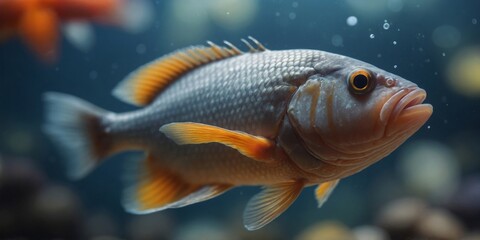 Fototapeta premium A close-up of a fish with a blurred background Background also blurred.