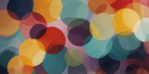 Geometric design featuring colorful circles and dots on a multicolored background.