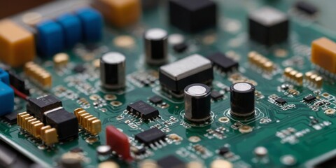 A close-up shot of an electronic circuit board with various components and wires.