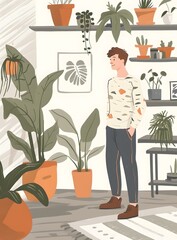 Man Standing In A Room Filled With Plants
