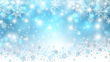Fototapeta premium Shimmering Snowflakes on a Sparkling Blue Winter Background with Copy Space