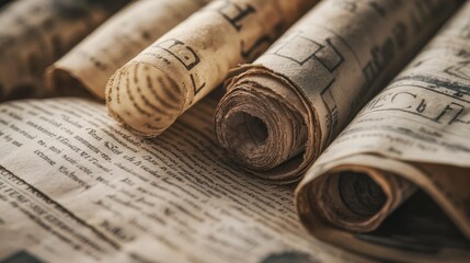 Vintage French Press Clippings Displayed as Decor on Neutral Background