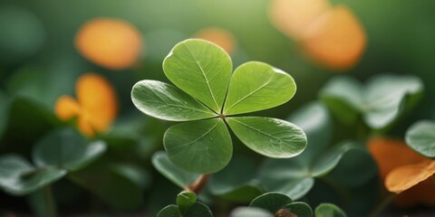 four leaf clover on green shamrock background.