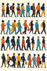 Silhouettes of People Walking in Different Directions