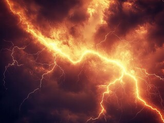 Lightning bolts illuminating a dark sky during a heavy storm, extreme weather, intense energy