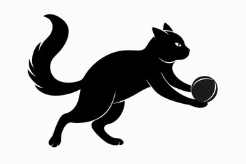 Cat playing with a ball vector silhouette, playful cat icon vector

