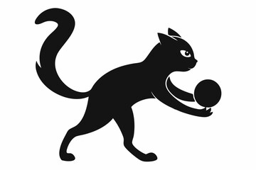 Cat playing with a ball vector silhouette, playful cat icon vector

