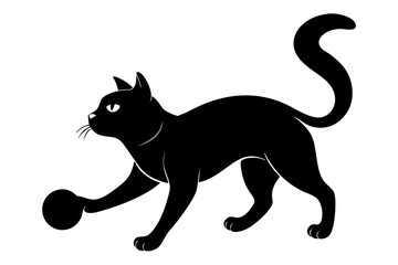 Cat playing with a ball vector silhouette, playful cat icon vector

