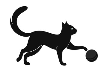 Cat Playing with a Ball Silhouette, black cat playing ball vector illustration