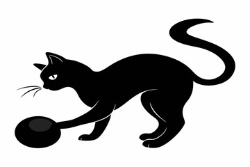 Cat Playing with a Ball Silhouette, black cat playing ball vector illustration
