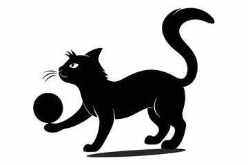 Cat Playing with a Ball Silhouette, black cat playing ball vector illustration