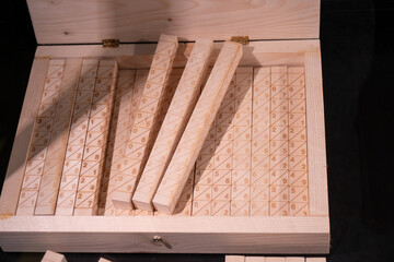 Wooden sticks for counting and mathematics by John Napier