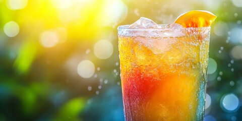 A refreshing orange drink with ice in a glass.