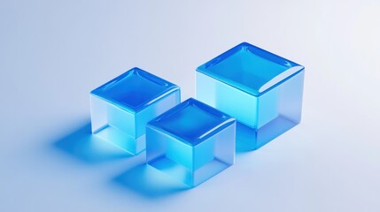 Obraz premium Three Blue Glass Cubes on a Blue Background
