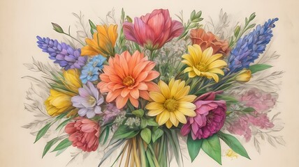 A bouquet of beautiful flowers with lots of colors

