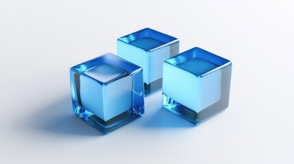 Obraz premium Three Blue Glass Cubes on a White Background