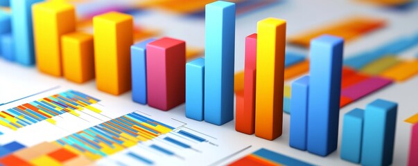 Colorful bar graph chart on white background.