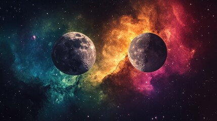 Obraz premium Celestial Dance: Two Moons in Cosmic Embrace