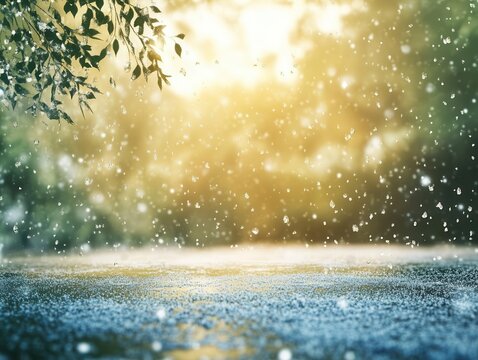 Hailstorm with ice pellets hitting the ground, severe weather, frozen precipitation